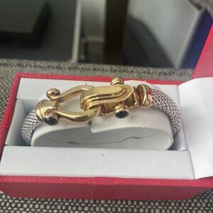 Horseshoe Bangle Bracelet in Sterling Silver and 14KT Gold over Sterling Silver